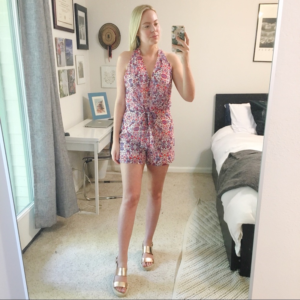 Forever 21 Pink floral romper with bow detail